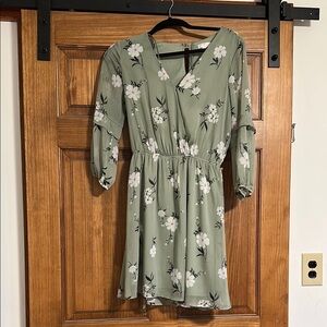 Charming Charlie Green v-neck floral dress
